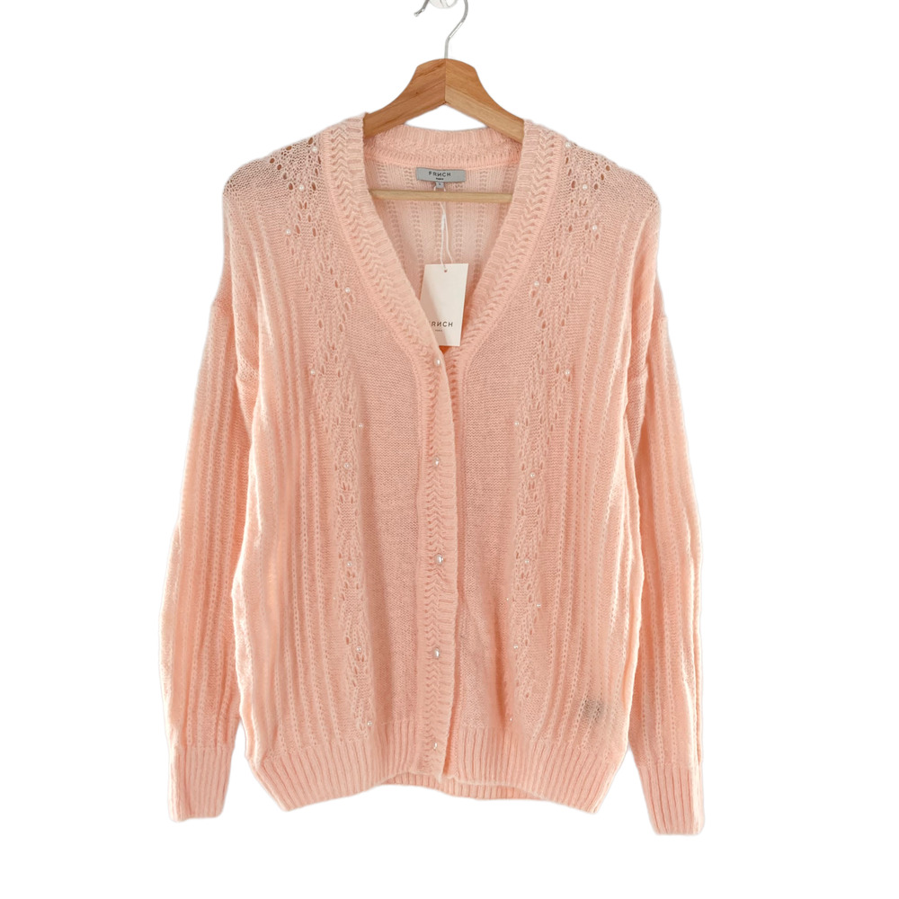 FRNCH Pink Paris Faux Pearl Cardigan Super Soft Sweater Acrylic Wool